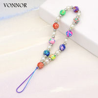 Vonnor เครื่องประดับทำด้วยมือศัพท์ที่มีสีสันดินลูกปัดมุกศัพท์มือถือจี้เสน่ห์อุปกรณ์เชือกเส้นเล็กสำหรับผู้หญิงสาวของขวัญ