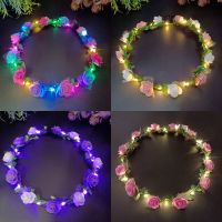 Wedding Crown Flower Headband LED Light Wreath Garland Women Girl Luminous Headpiece Hairband Christmas Birthday Gifts