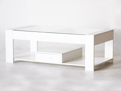 Lehome โต๊ะกลางหน้ากระจกใสสีขาว โต๊ะกาแฟ ขนาด 60x120x40 cm กระจกนิรภัย Tempered glass หนา 6 mm รับน้ำหนักได้ 10 kg โครงโต๊ะไม้อัดเกรด E1 หนา16 mm FU-01-00023