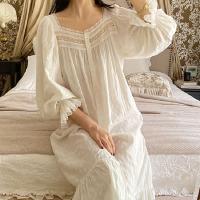 Vintage Soft Cotton Long Nightgowns For Women Long Sleeve Elegant Nightshirts Comfortable Loose Night Dress