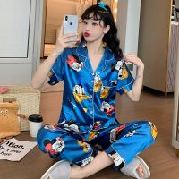 ◙♠✿ Disney Cute Silk Pajamas for Women Fall Home Suit Mickey Mouse Pyjamas Pj Set Satin Nightwear Sleepwear 2022 Pijama Verano Mujer