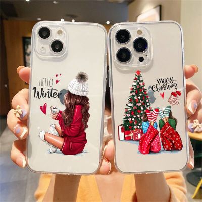 [สินค้าใหม่ในสต็อก] คริสต์มาสสาวซิลิโคนอ่อนนุ่มกรณีโทรศัพท์สำหรับ iPhone 14 Pro Max 13 Pro Max 12มินิ11 XS XR 6วินาที8 7คริสต์มาสปีใหม่ปก F Undas