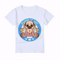 Funny cute cartoon dog weightlifting childrens T-shirt 3D Animal Boy/Girl/baby High Quality dog Tops Hipster Tees Y6-1