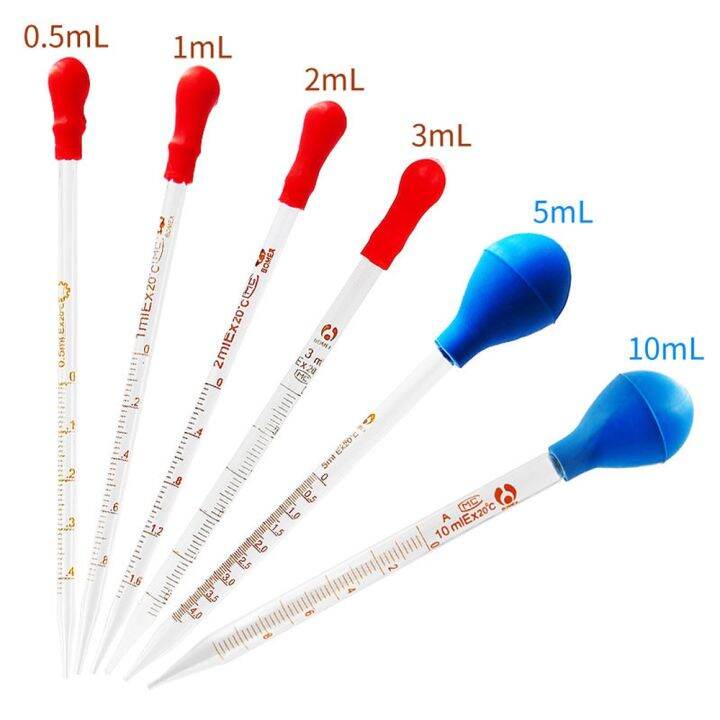 JYYPNew 3/5 Pcs 0.5/1/2/3/5/10ml Glass Scale Line Dropper Pipette Lab