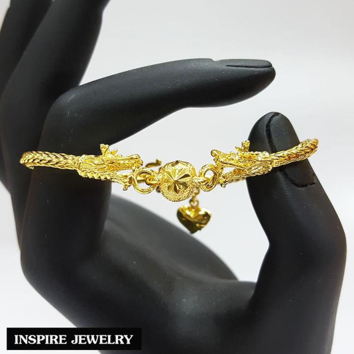 inspire-jewelry-สร้อยข้อมือมังกรคู่อุ้มแก้ว-plated-gold-24k-silver-pink-gold-งานจิวเวลรี่-งานร้านทอง-น้ำหนัก-2-สลึง-พร้อมถุงกำมะหยี่