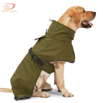 เสื้อโค้ทสัตว์เลี้ยงสุนัขอบอุ่นพร้อมสายรัดสะท้อนแสง,เครื่องแต่งกายจั๊มสูทหนากันลมกันน้ำปรับได้