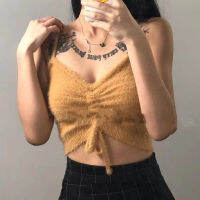 เสื้อกล้ามผ้ากำมะหยี่ขนแกะปรับผู้หญิงมีสายรูดได้สายคาดเอวสำหรับตกแต่งมิงค์แฟชั่น