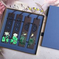 Creative Ebony Wooden Bookmark Lotus Flower Color Painted Book Clip Retro Carving Bookmark Pagination Mark Students Stationery