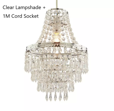Home Terri Chrome &amp; Clear 5 Tier Beaded Lamp Shade Easy Fit Pendant - 31.5cm H Small Chandelier