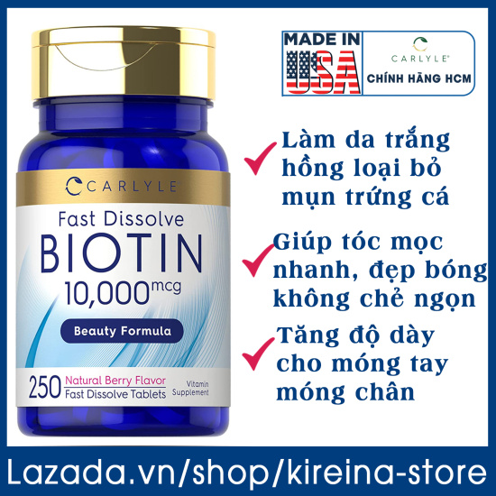 Viên uống carlyle biotin làm khỏe da tóc móng 10000 mcg 250 viên mùi berry - ảnh sản phẩm 1