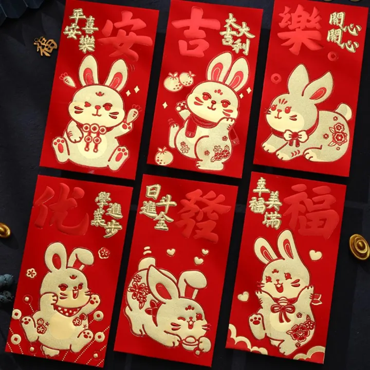 6pcs Set 2023 Rabbit Cartoon Red Envelopes Chinese New Year Red Packets