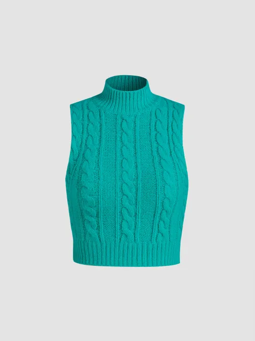 Cider Solid High Neck Cable Knit Vest Lazada.co.th