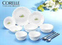 Corelle Coordinates Herb ชามและจานเซรามิก 12 ชิ้น อาหารเย็น เครื่องล้างจาน ตู้เซฟ