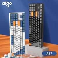 Aigo สวิตช์แบบมีสาย USB ไร้สาย2.4G แป้นพิมพ์เชิงกลสำหรับเล่นเกม A87แบบมีสายสวิตช์สีฟ้าแบบมีคีย์89ปุ่มคีย์บอร์ดสำหรับเล่นเกมแบบชาร์จไฟได้