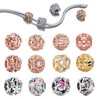 New 925 Silver Spherical Beads Hollow Flower Ball Lines Charm Fit Pandora 925 Original Bracelets Fashion DIY Woman Jewelry