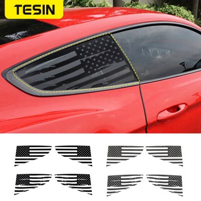 TESIN Car Rear Triangle Window Cover Trim Decorative Stickers Decal For Ford Mustang 2015+ PVC Car Exterior Accessories Styling