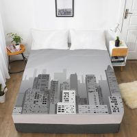 3D HD Digital Printing Custom Bed Sheet With Elastic,Fitted Sheet 160x200CM 150x200 180x200,Bedding Mattress Cover Gray City