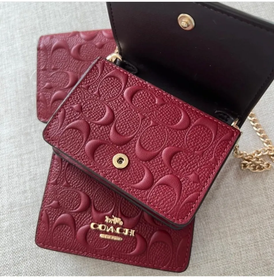 COACH+Mini+Wallet+On+A+Chain+In+Signature+Leather+Gold+%2F+Black+C7361 for  sale online