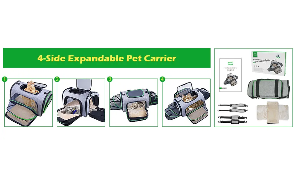 Minthouz Cat Carrier, Four-side Expandable Pet Carrier Airline Approved Dog  Carrier with Safty Leash and Shoulder Strap, Collapsible Puppy Carrier with  Self-lock Zipper,Removable Fleece Pad and Pocket 