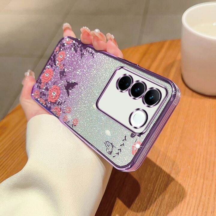 เคสกลิตเตอร์-v23-v25e-สำหรับ-vivo-v29-v27-v27e-v23e-5g-4g-2023-2022ฝาหลังอ่อนนุ่มเคสกันกระแทกมือถือแวววาวซิลิโคน-tpu-ยืดหยุ่นป้องกันดอกไม้ไล่ระดับสี