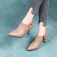 COD dsdgfhgfsdsss High Heels Women S Stiletto 2022 Spring New Shoes Pointed Toe Deep Mouth Single Middle Heel British Style Leather