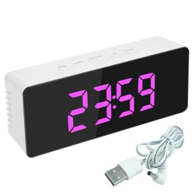 【Worth-Buy】 นาฬิกาปลุกกระจกดิจิตอลจอแสดงผลแอลอีดีปฏิทินวัดอุณหภูมินาฬิกาตั้งโต๊ะเลื่อนแบบอิเล็กทรอนิกส์ที่เสียบ USB/ ใช้ถ่าน Aaa