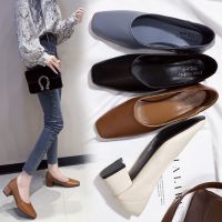 CODiy085671 Womens Chunky Heel Shoes Pumps Ladies Square Toe Fashion High Heels Kasut