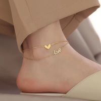 Stainless Steel Link Chain Multilayer Layered Anklet Heart LOVE On Foot Ankle Bracelets For Women Leg Chain Jewelry 20cm long