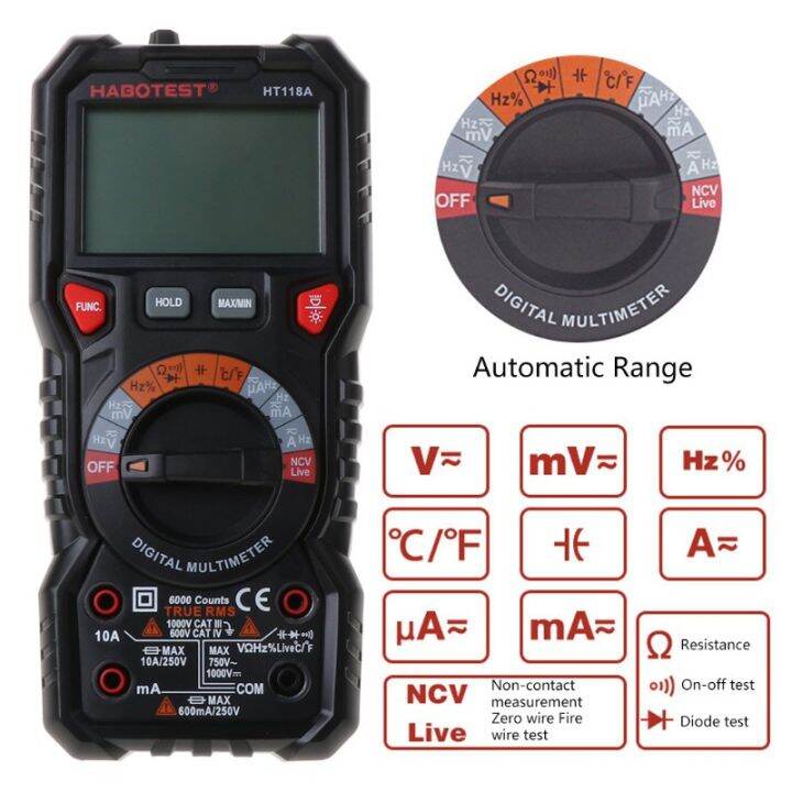 habotest-ht118a-มัลติมิเตอร์-เครื่องวัดกระเเสไฟ-ac-dc-มัลติมิเตอร์แบบดิจิตอล-ดำ