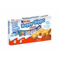 Kinder Happy Hippo Cocoa คินเดอร์ แฮปปี้ ฮิปโป  เวเฟอร์รูปฮิปโป สอดไส้นมและช็อกโกแลต 105 กรัม  (1 กล่อง มี 5 ชิ้น)