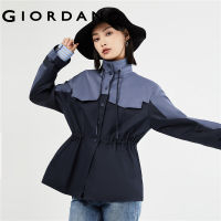 GIORDANO Women Jackets Contrast Color Drawstring Stand Collar Windbreakers Collect Waist Stylish Fashion Casual Jackets 18373902