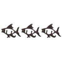 3X Fish with Two Hooks Ocean Series Cast Iron Wall Hook Wall Mount Towel Hanger Hook for Hat, Key, Coats