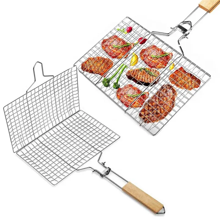 HATH BBQ Grill Mesh Wire Stainless with Wood Handle ON HAND Long ...