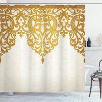 Bernicl Antique Shower CurtainVictorian Style Medieval Motifs with Classic Baroque Oriental ShapesCloth Fabric Bathroom Set Hooks