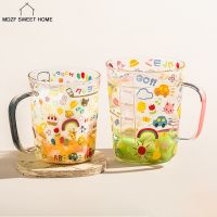 400/600ml Scale Glass Mug Breakfast Mlik Coffe Cup Household Couple Water Cup Cartoon Pattern Drinkware Tool