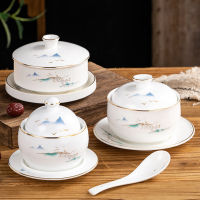 Birds Nest Stew Cup Ceramic Porcelain Small Soup Bowl with Lid Saucer Set Home Dessert Bowls Cups Tableware Accessories As Gift