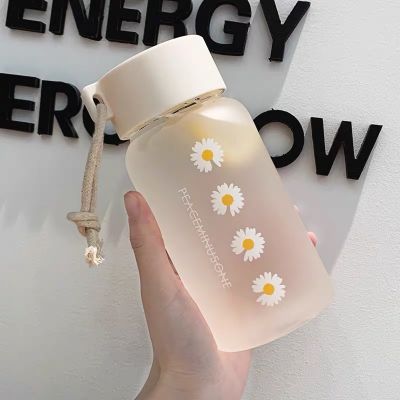 ♤☋ Little Daisy Plastic Cup Summer Clear Frosted Water Cup Simple Fresh Male Female Students Gift Cup Portable Outdoor Water Bottle