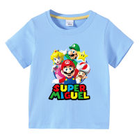 เสื้อกล้าม Super Mario Bros แขนสั้นเด็กเสื้อยืดแขนสั้นการ์ตูนกราฟิกเสื้อผ้าฝ้ายฤดูร้อนเด็กชายหญิงทารก0000