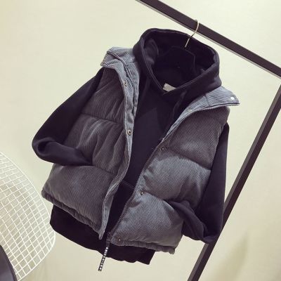 [Spot] Korean style loose waistcoat bread coat cotton-padded waistcoat womens vest jacket corduroy short 2023