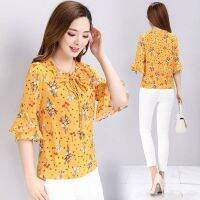 COD DSFERTRETRE Womens Floral Print Chiffon Blouse Casual Short Sleeve Top Shirts Fashion Flare sleeve