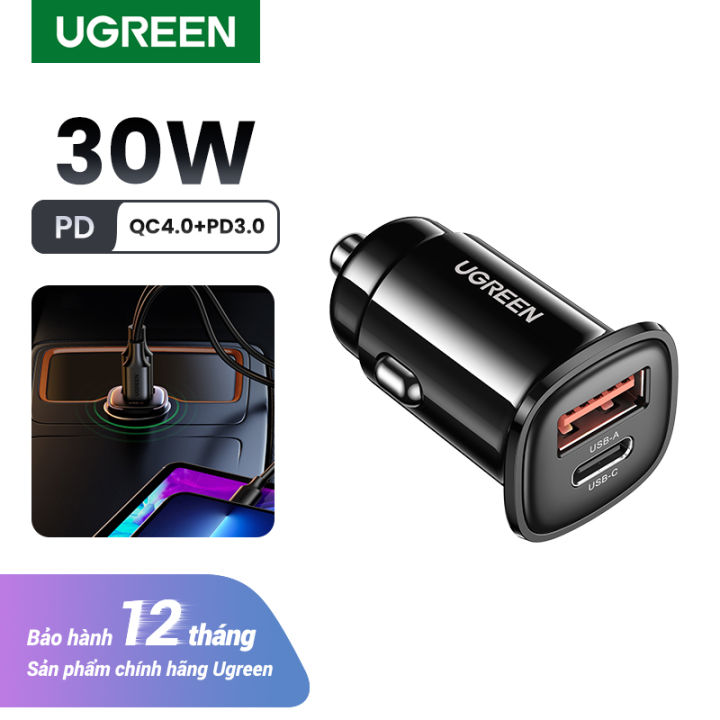 UGREEN USB Car Charger 30W Quick Charge    PD Type C Fast Car  USB Charger For iPhone 14 Xiaomi Mobile Phone 
