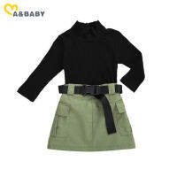 Ma&amp;Baby 1-6Y Fashion Toddler Kid Girls Clothes Set Black Sweaters Tops Belt Skirts Outfits Autumn Winter Childrens Sets