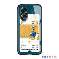 GGK ตั๋วเครื่องบินสุดสร้างสรรค์สำหรับ OPPO A58 4G เคสฝาหลังกระจกนิรภัยมันวาวรูปมินี่เมาส์โดนัลด์เดซี่เป็ด