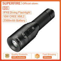 ไฟฉาย L2ดำน้ำ SUPERFIRE ระดับมืออาชีพ,ไฟฉายแข็งแรงทนทานสปอตไลท์18650 D3ในครัวเรือนขนาดเล็กกันน้ำระยะไกล