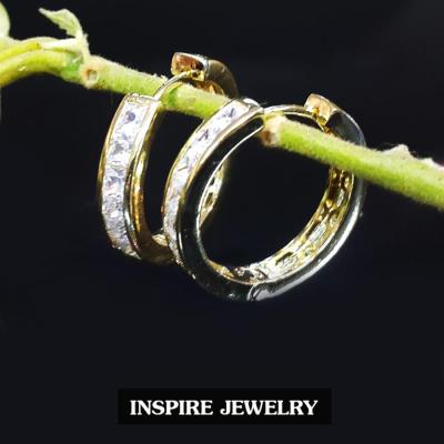 INSPIRE JEWELRY ต่างหูห่วงทรงกลม แฟชั่นเกรดพรีเมี่ยม ดีไซด์ด้วยเพชรCZ and gold-18K ขาล็อค งานจิวเวลลี่ ขนาด 2x2cm งานปราณีตแบบร้านเพชร