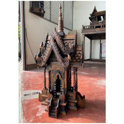 จตุรมุข 2 ชั้น บ้านไม้ทรงไทย ขนาดสูง 70 x ฐาน 40 x 40 ซม. ศาลพระภูมิไม้ Spirit House #5 บ้านโมเดิร์นล้านนา ทำจากไม้สัก งานทำมือ จัดส่งดี ปลอดภัย 100%