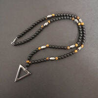 สินค้าใหม่ขายร้อนจี้สามเหลี่ยมส่วนบุคคลเครื่องประดับเรียบง่ายตาเสือ Matte Black Agate สร้อยคอผู้ชาย .