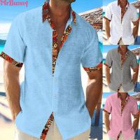 CODhuanglan212 【MRBUNNY】Mens Casual Print Beach Shirt Short Sleeve Button Down Shirts Loose Blouse Tee【menswear】