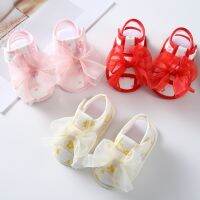 【hot】！ Baby Soild Breathable Anti-Slip Bowtie Sandals Toddler Soft 0-18M Newborns