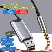 ตัวรับสัญญาณ Bluetooth รถ ชุด 5.3 Dongle USB ไร้สายถึง 3.5 มม. แจ็ค AUX Audio Music Adapter Mic แฮนด์ฟรีโทร TF Card Slot สําหรับรถยนต์